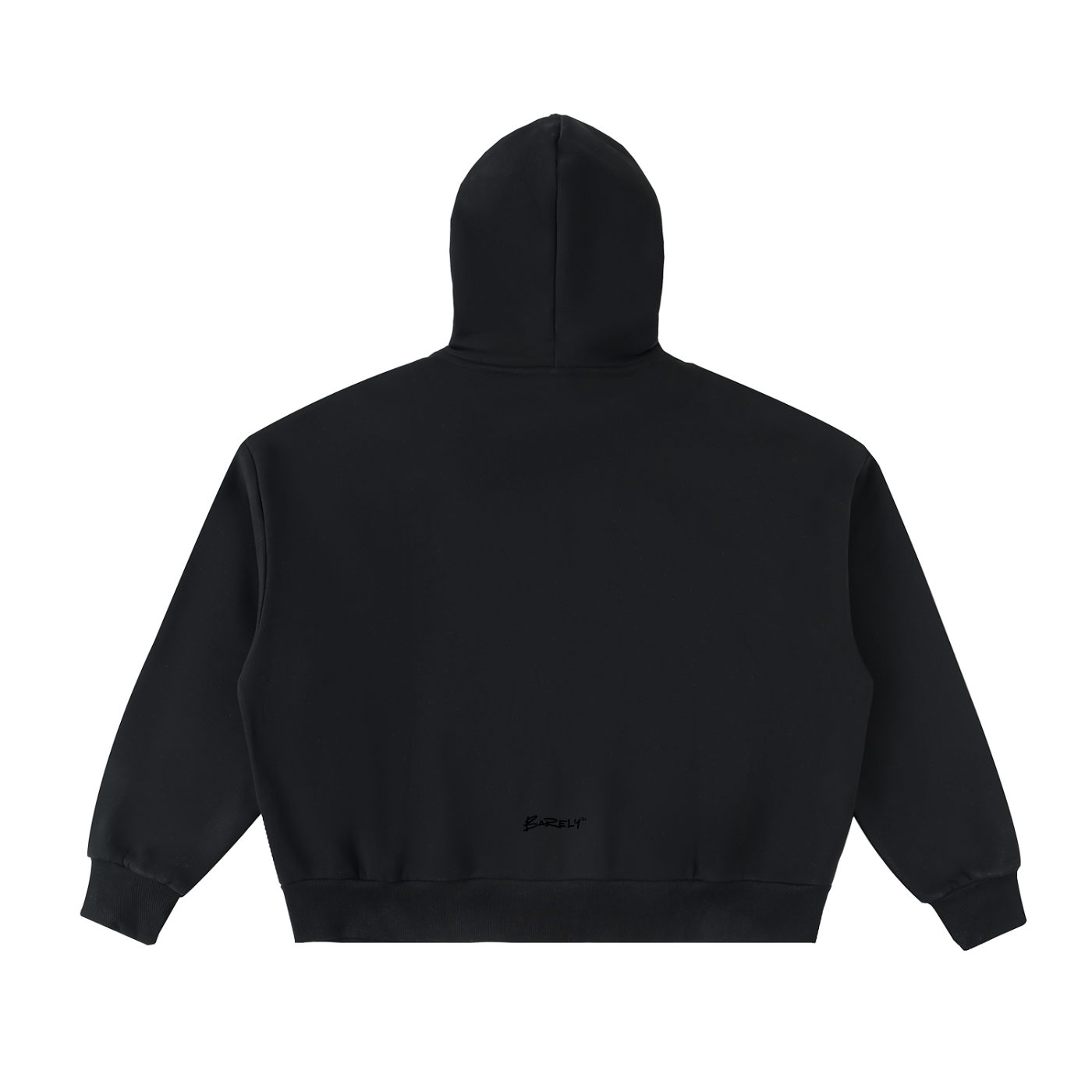 Barely™ zip-up hoodie back view with logo